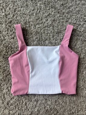 Women’s Pink and White Colorblock Cropped Tank Top